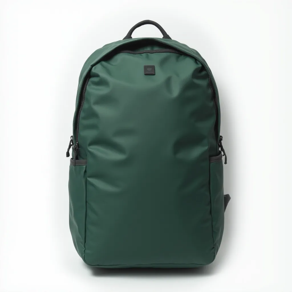 Forest green backpack with visible compartments and organizational pockets on white studio background